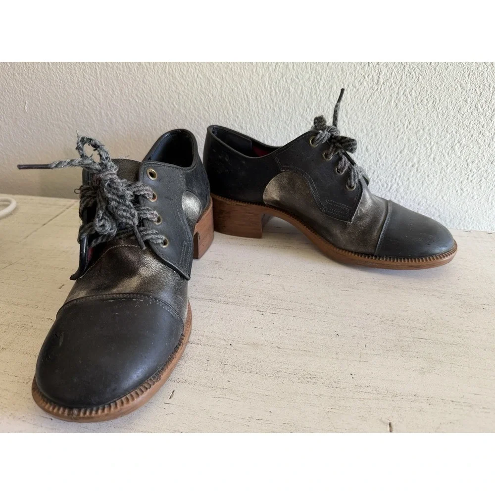 Oxford Two Tone Round Toe Lace Up Swing Shoes for Women Vintage-read See Picture